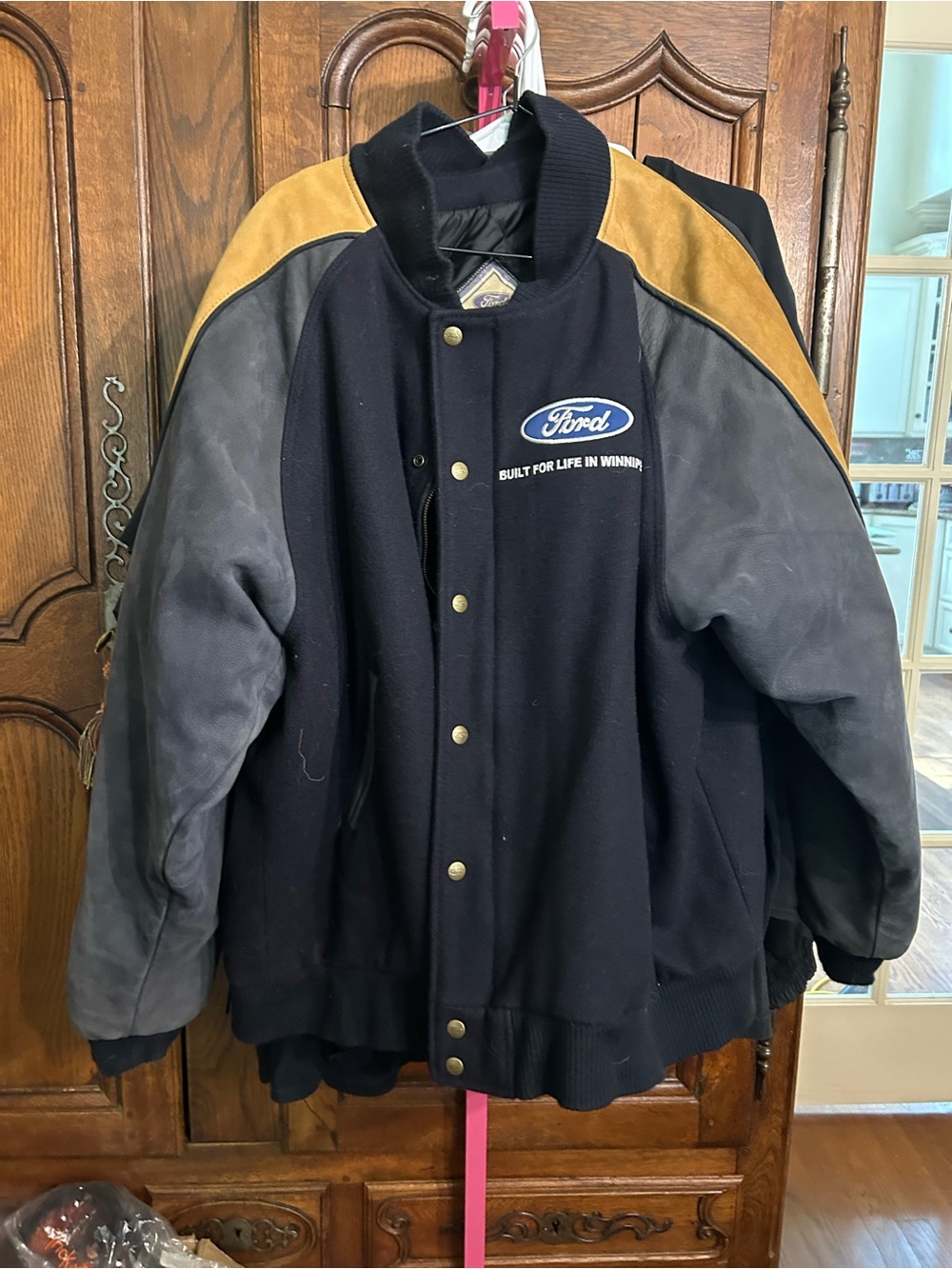Ford Black and Brown Varsity Jacket with Tan Shoulder Panels